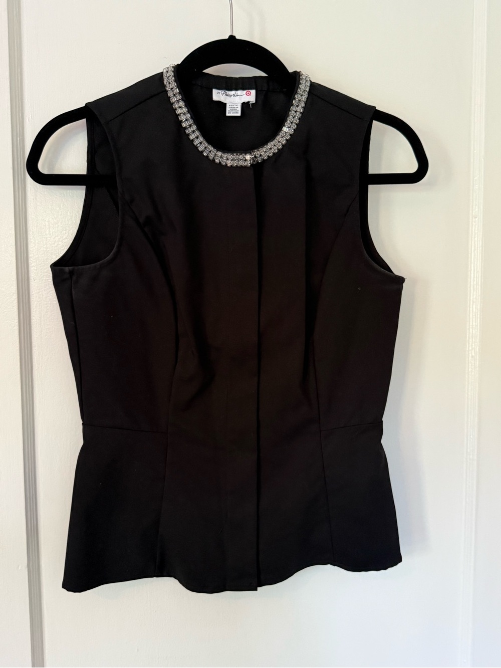 3.1 Phillip Lim Top Sparkle Peplum Sleeveless Embellished Collar Zip Front Sz XS